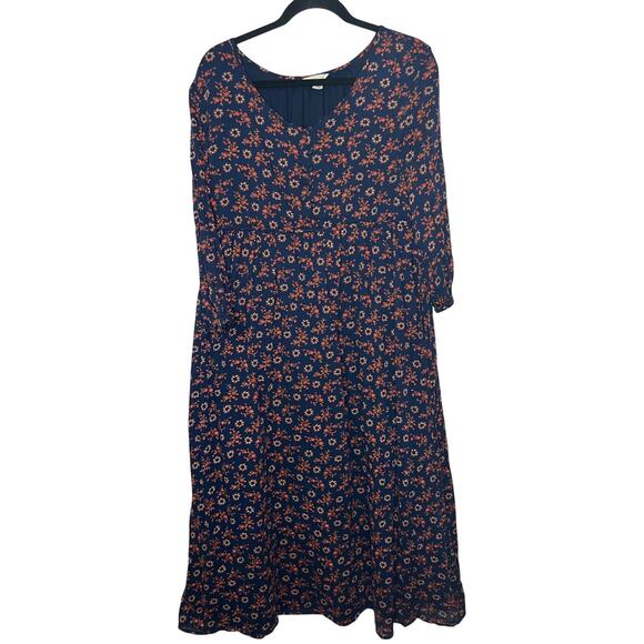 Caslon, Navy Floral Maxi Dress, Cotton Blend, Button Front, Boho Cottagecore - Picture 2 of 15